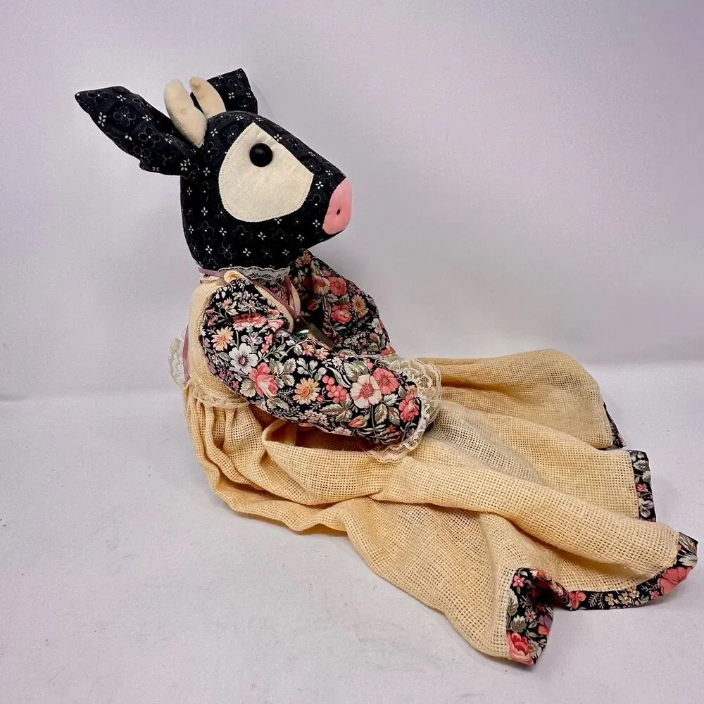Vintage Handmade Primitive Fabric Cow Doll Country Folk Art Farmhouse Decor 18